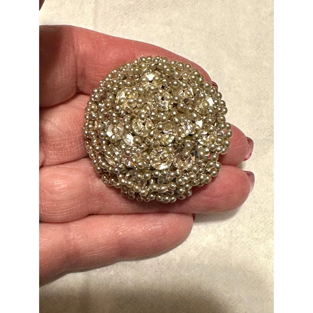 Vintage Vendome Crystal & Pearl Dome Brooch‎ Pin